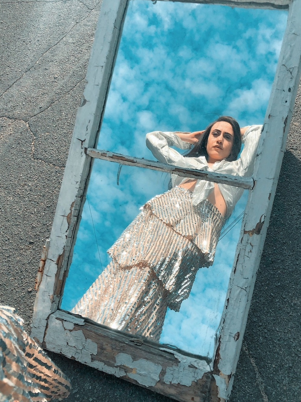 Sequin Tiered Metallic Midi Skirt - Silver